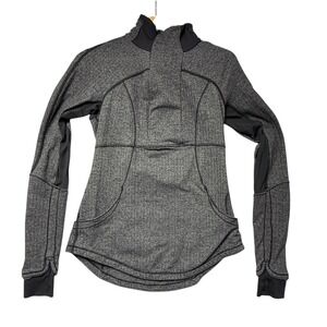 Lululemon‎ herringbone athletic ¼ zip neck thumbholes black grey womens size 8